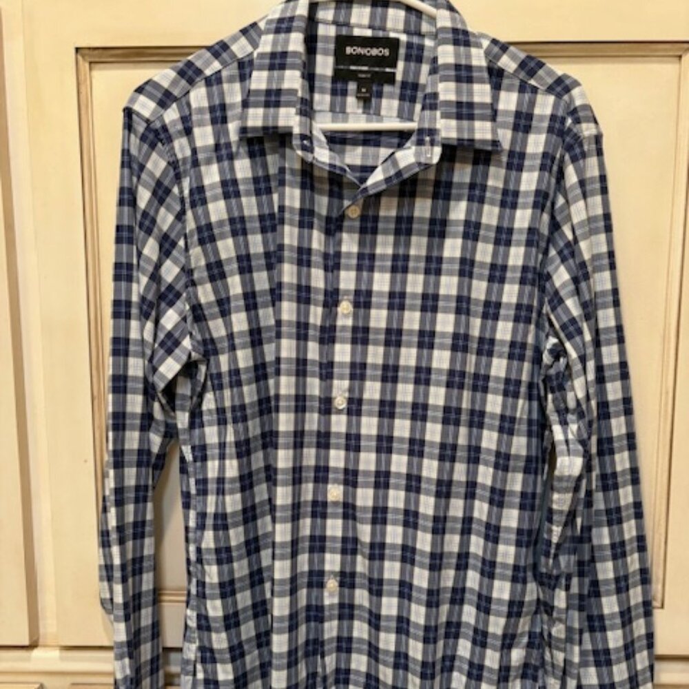 Bonobos Men's Button Down Shirt; Blue and white checked, Size Medium